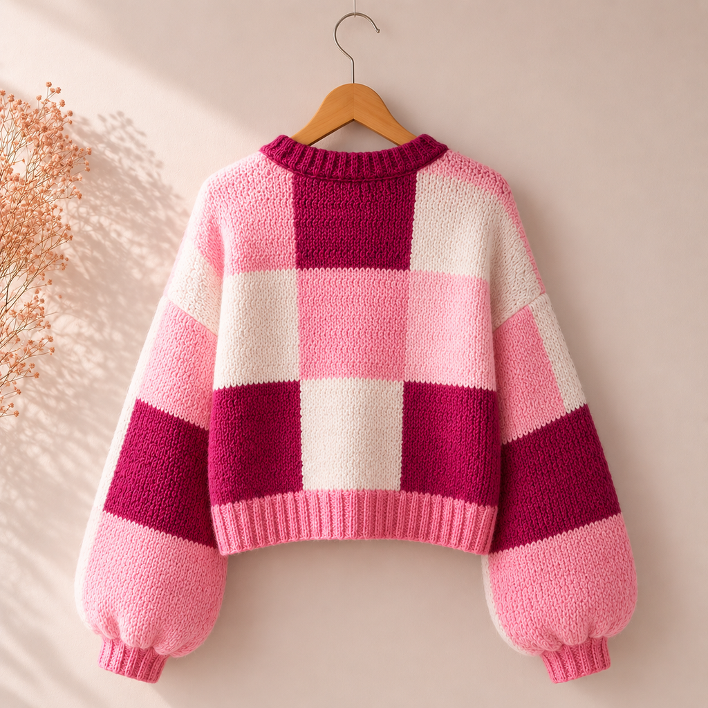 Blush & Magenta Checkerboard Sweater
