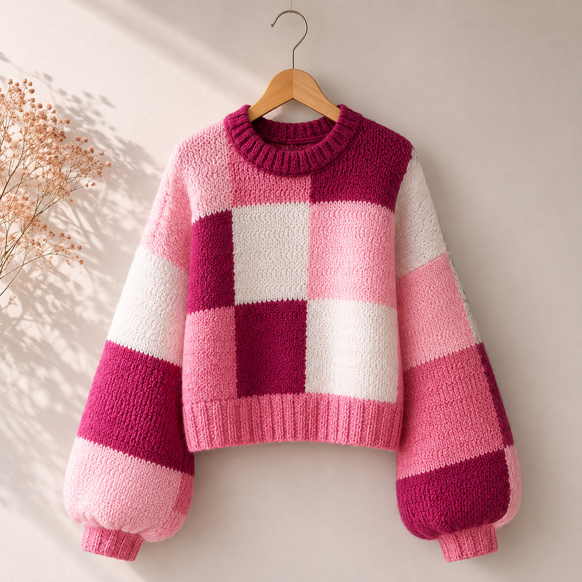 Blush & Magenta Checkerboard Sweater