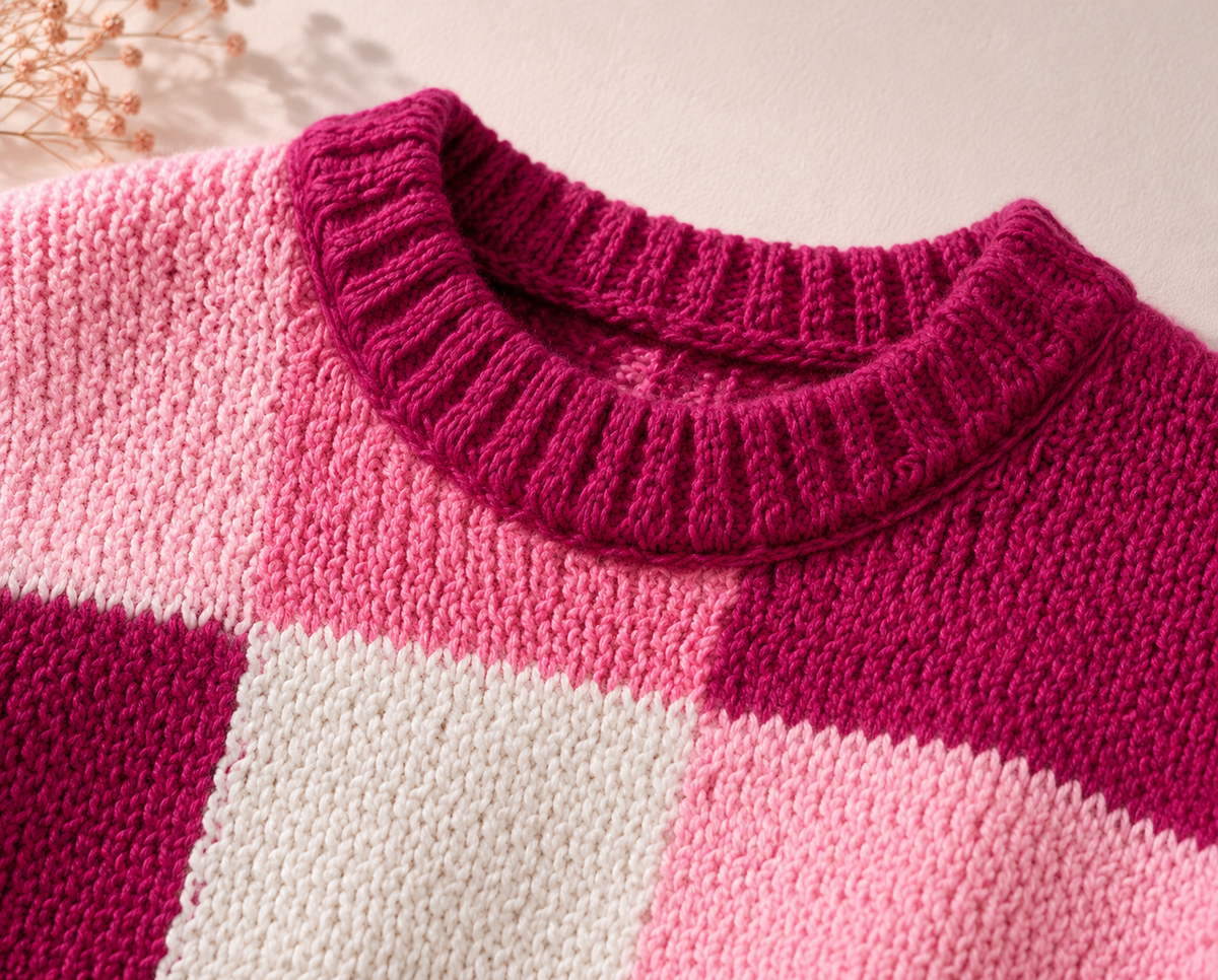 Blush & Magenta Checkerboard Sweater
