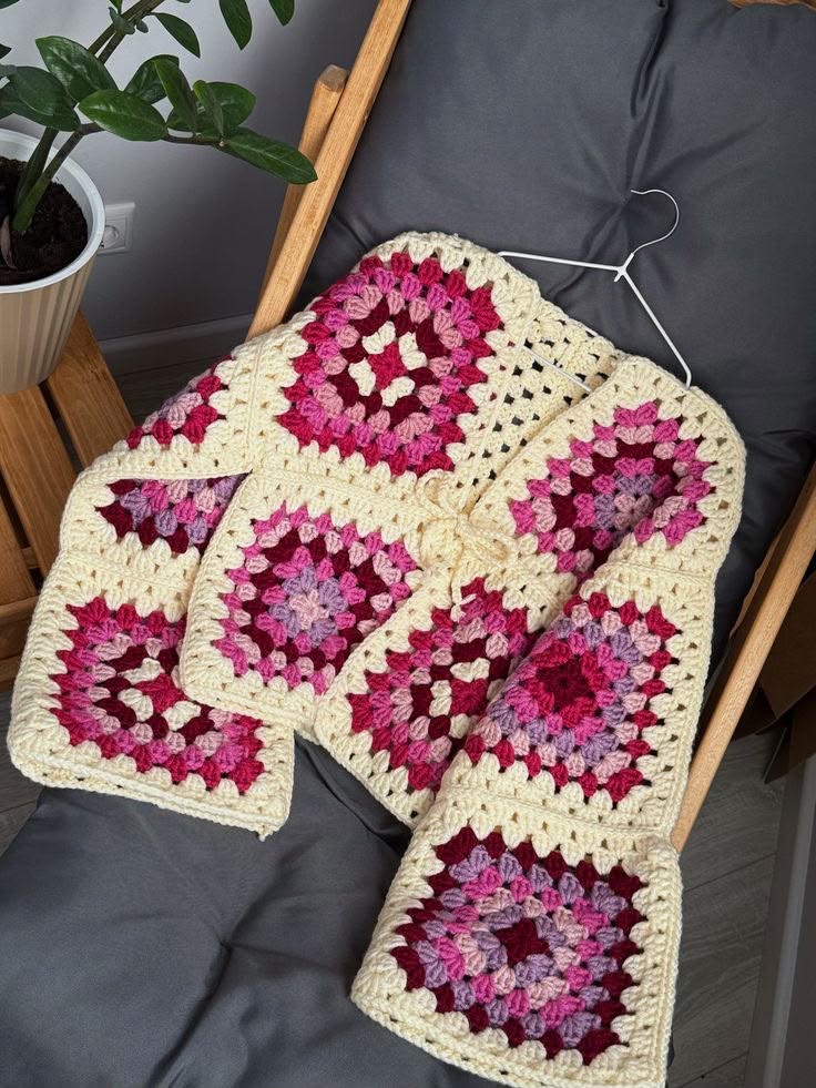 Boho Granny Square Tie Cardigan