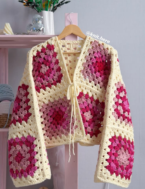 Boho Granny Square Tie Cardigan