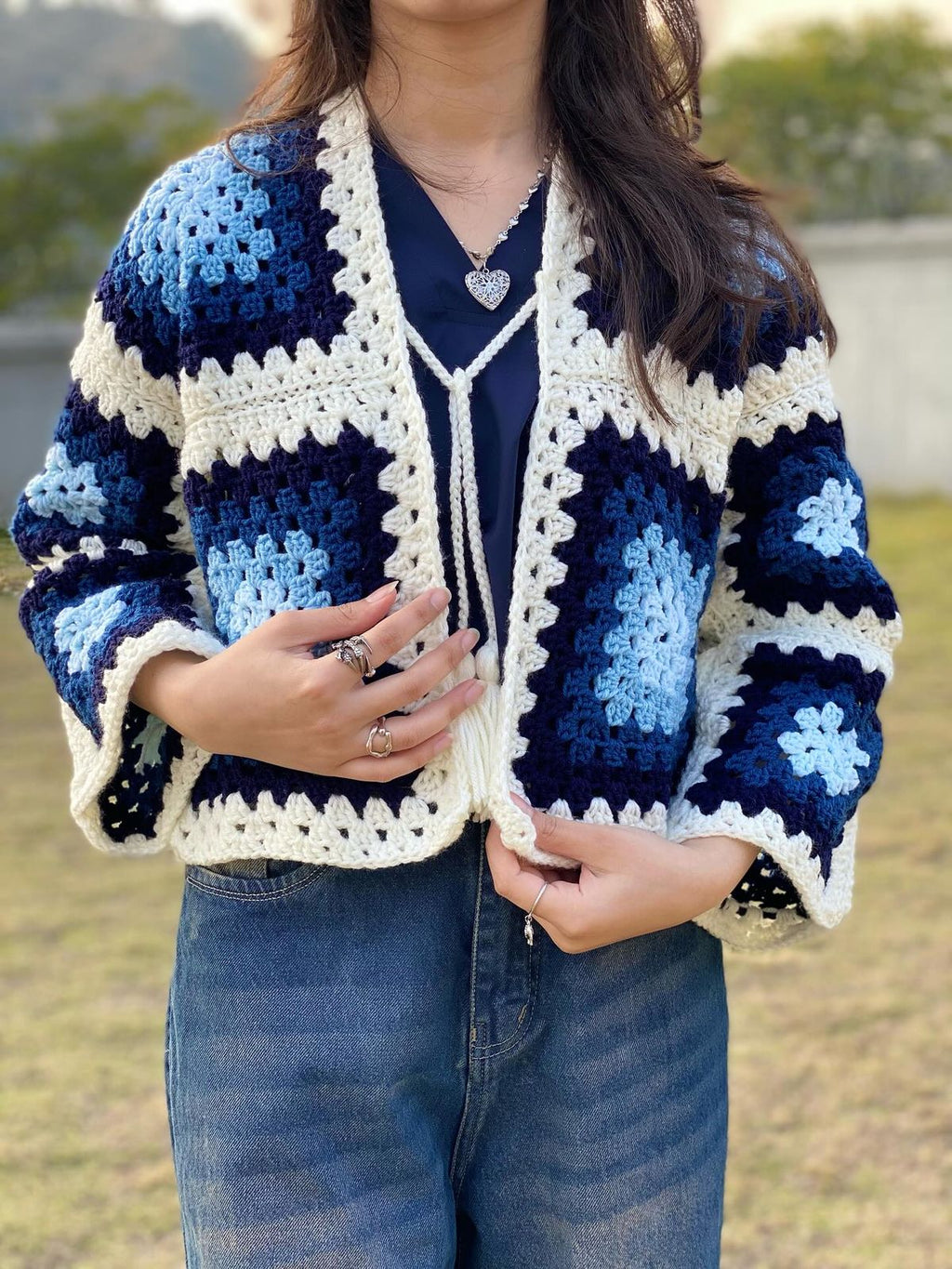 Boho Granny Square Tie Cardigan
