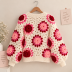 Pink Rose Crochet Cardigan