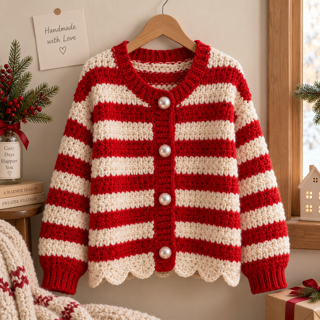 Striped Festive Wear Crochet Cardigan