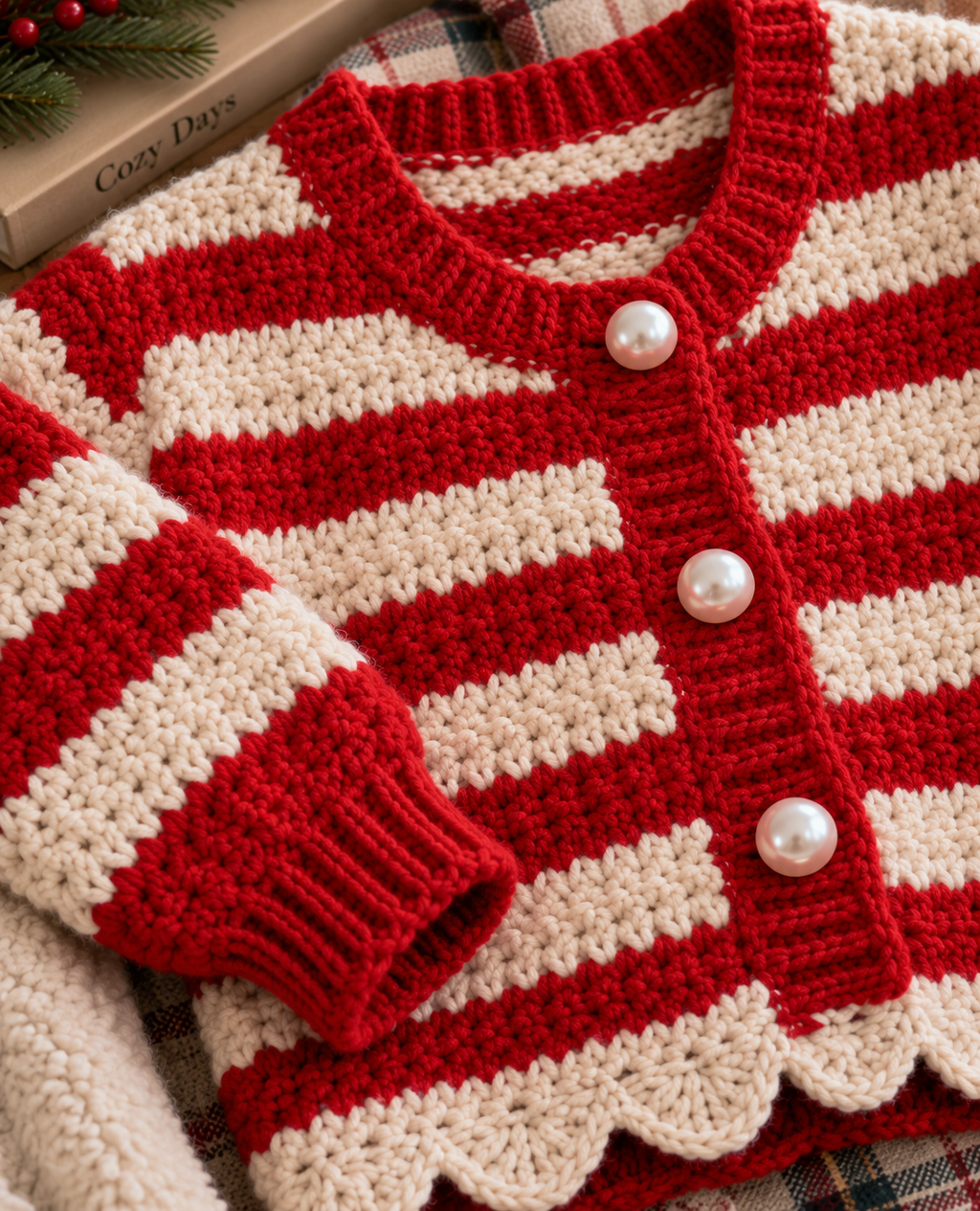 Striped Festive Wear Crochet Cardigan