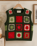 Forest Green Granny Square Crochet Vest