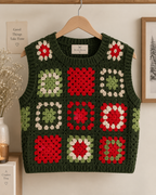 Forest Green Granny Square Crochet Vest