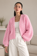 Pink Crochet Cardigan