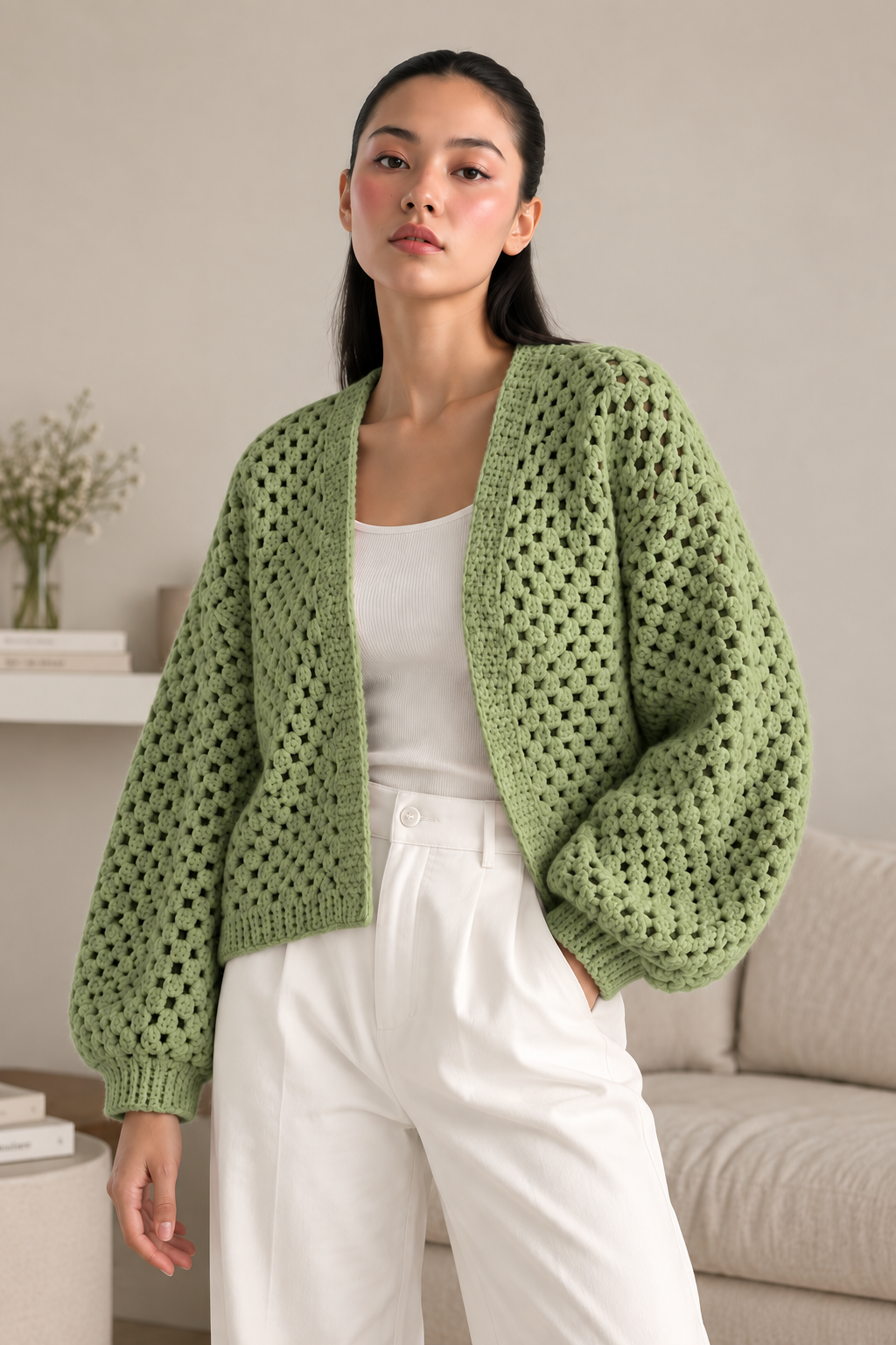 Pink Crochet Cardigan