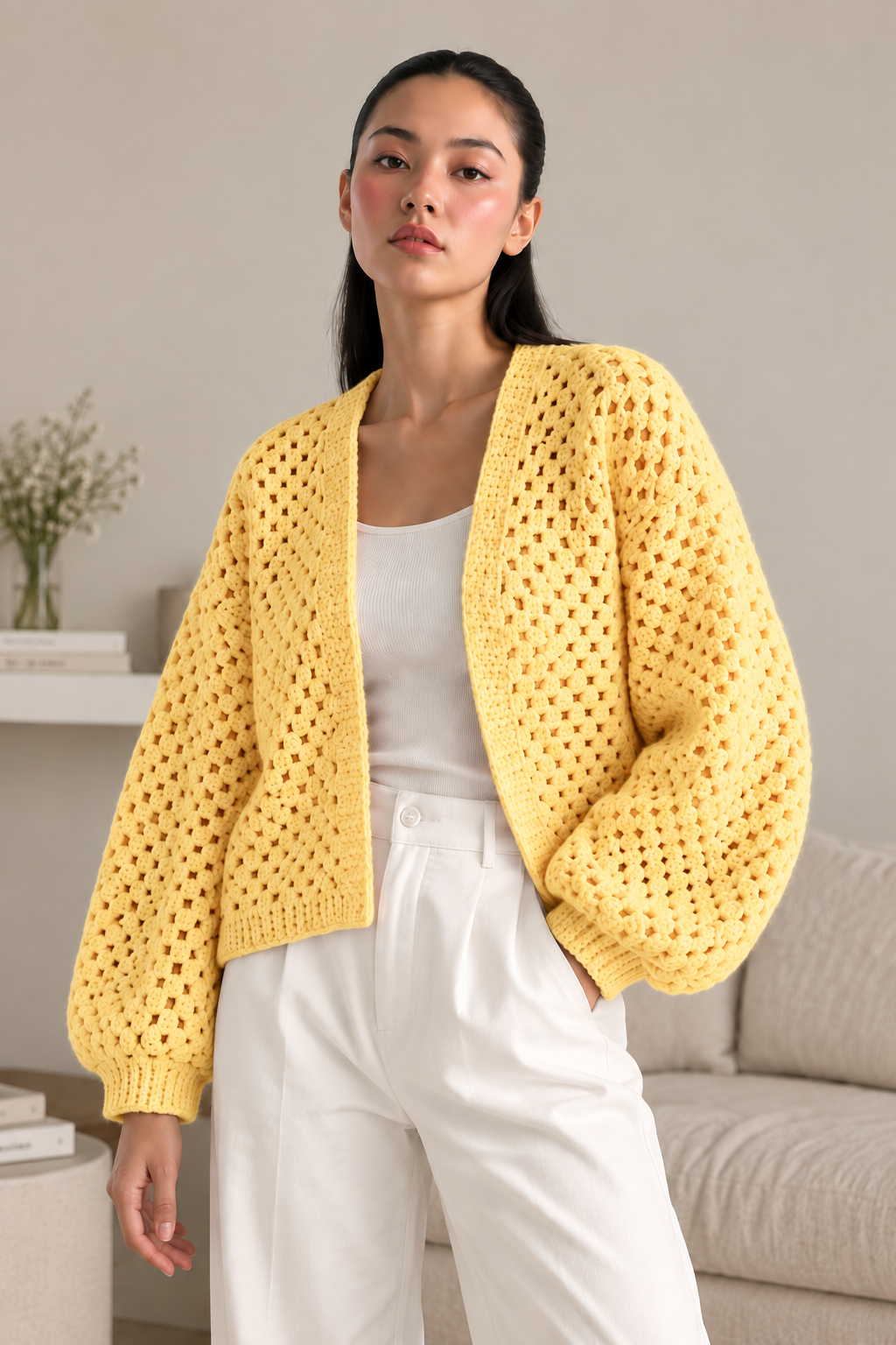 Pink Crochet Cardigan