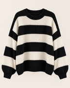 Black & Cream Striped Crochet Sweater