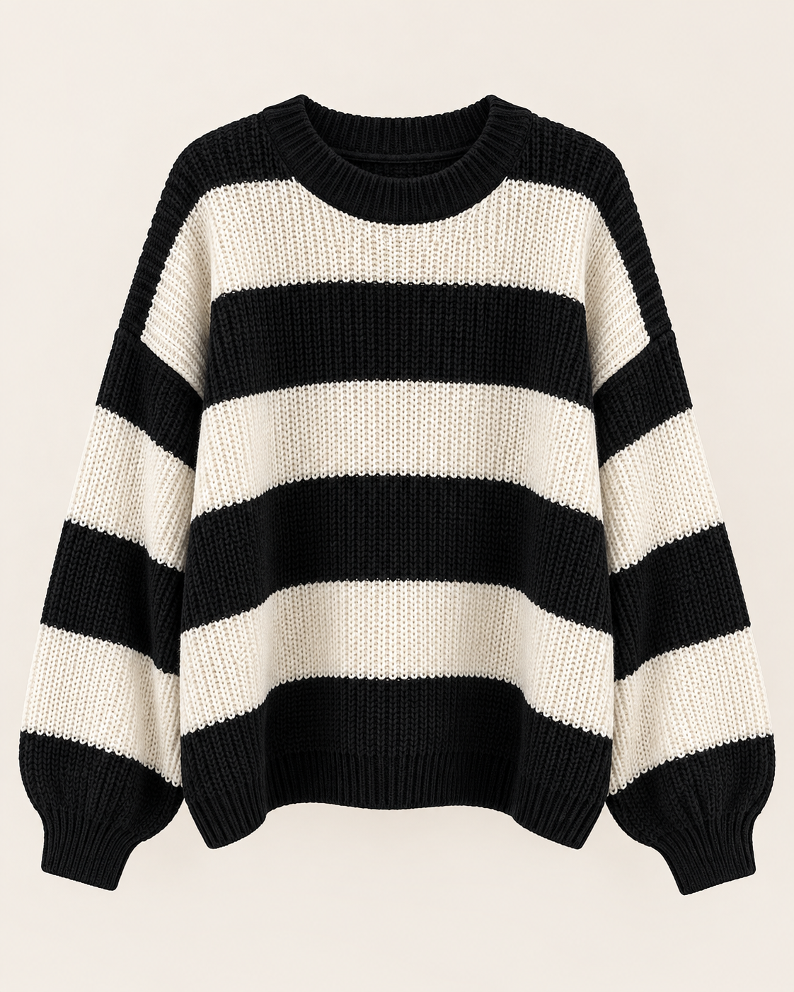 Black & Cream Striped Crochet Sweater