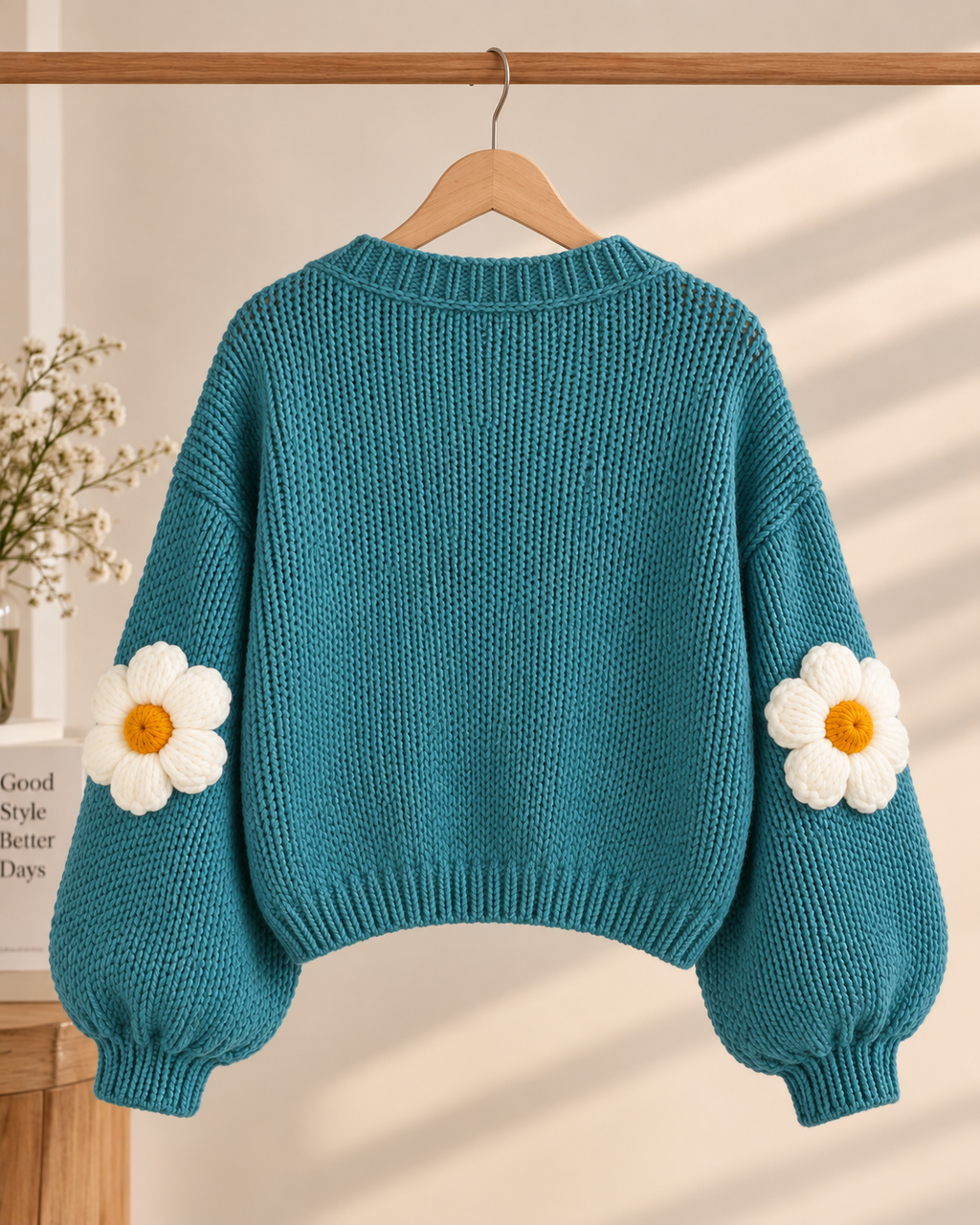 Teal Daisy Crochet Cardigan