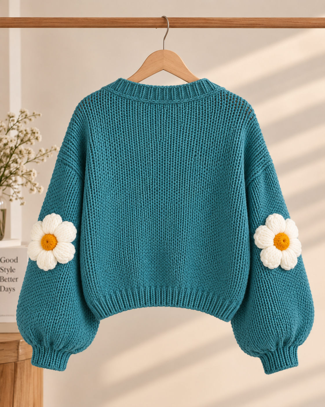 Teal Daisy Crochet Cardigan