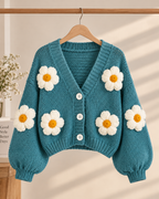 Teal Daisy Crochet Cardigan