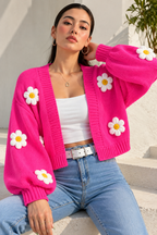 Hot Pink Daisy Crochet Cardigan