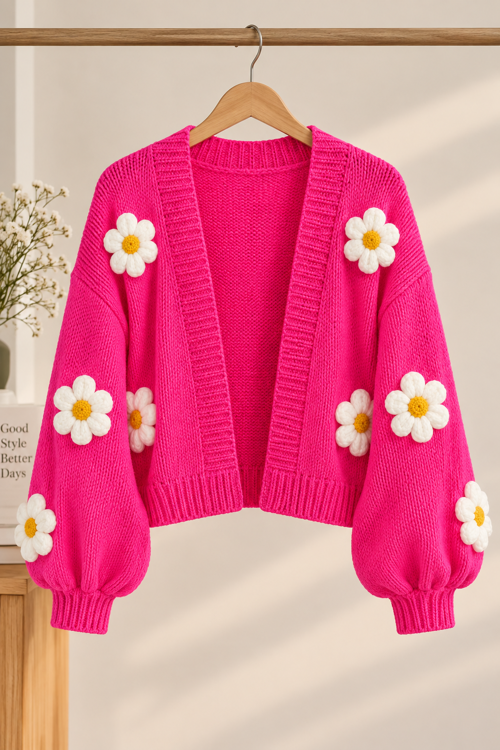 Hot Pink Daisy Crochet Cardigan