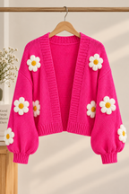 Hot Pink Daisy Crochet Cardigan