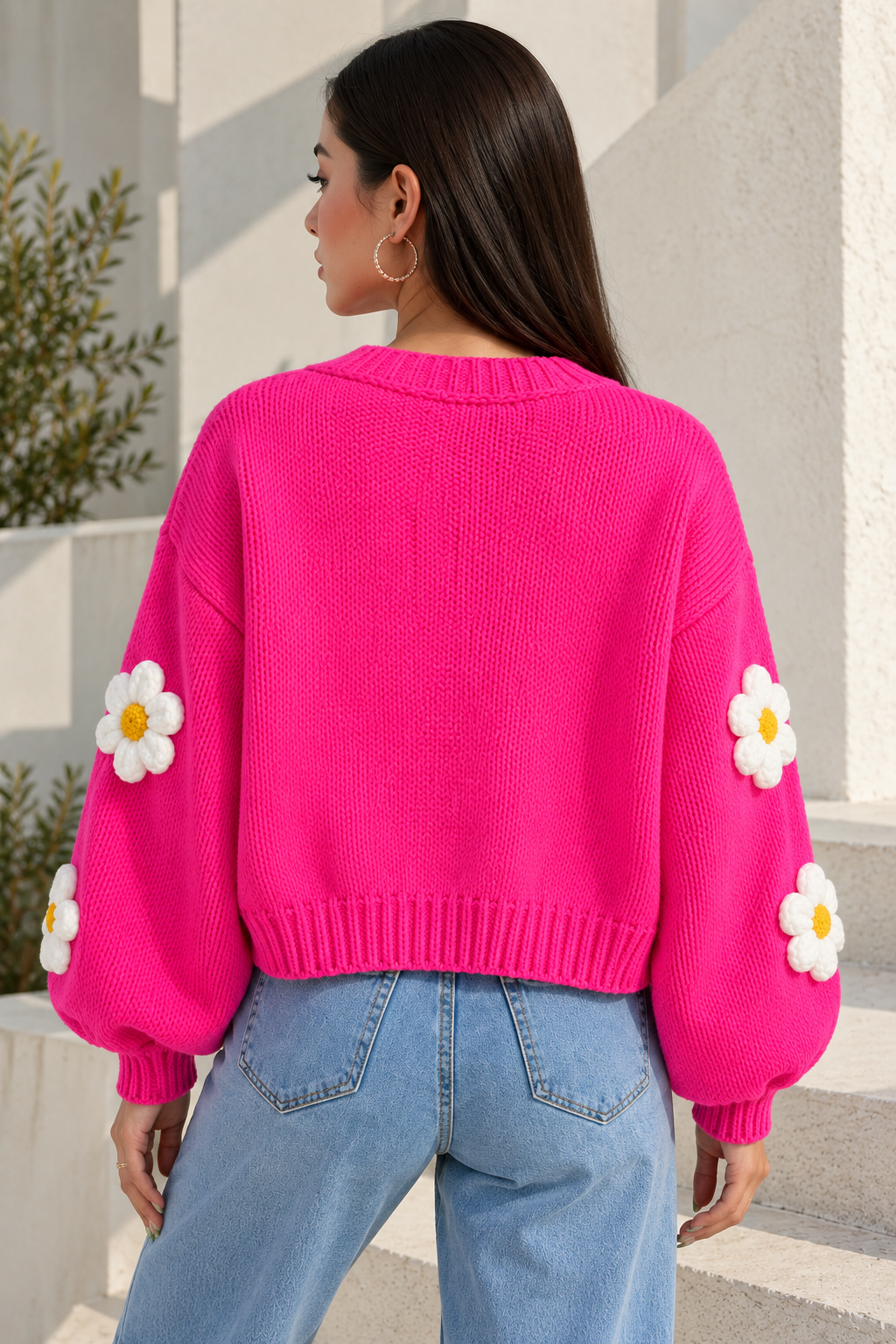 Hot Pink Daisy Crochet Cardigan