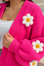 Hot Pink Daisy Crochet Cardigan