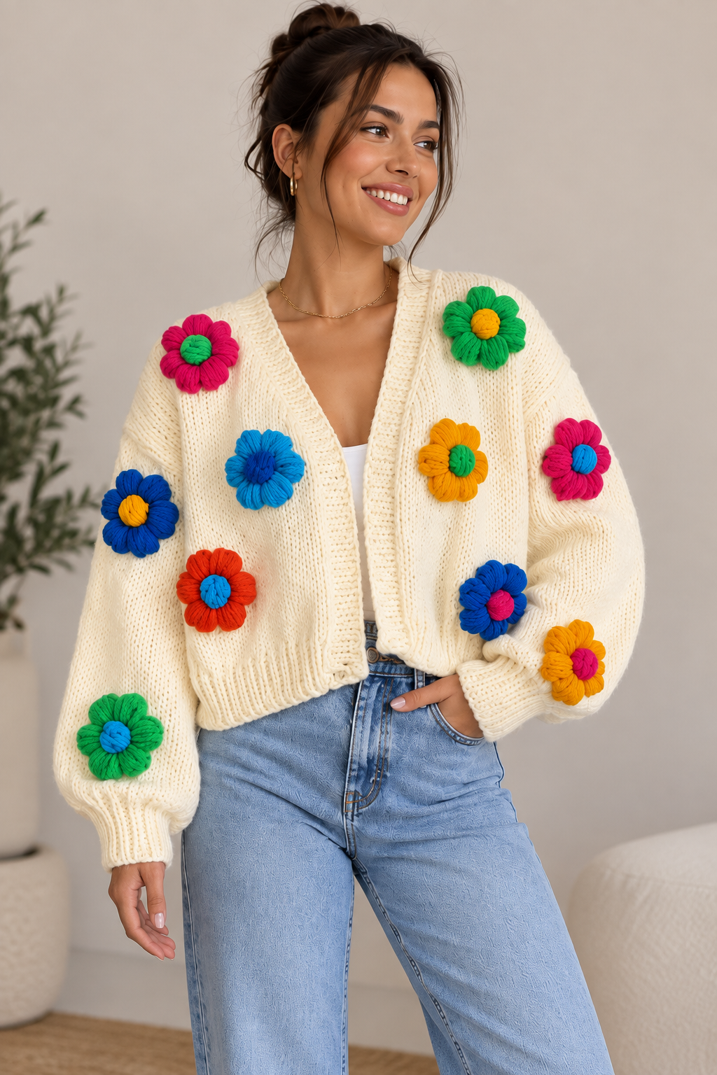 Colorful Flower Crochet Cardigan