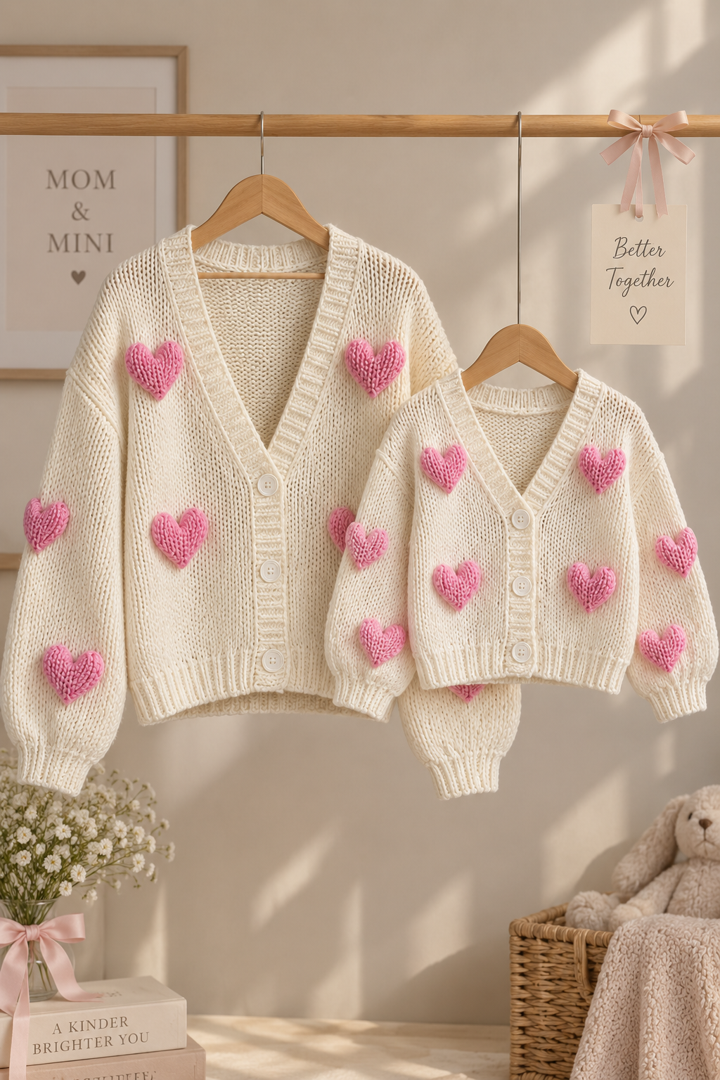Mummy & Daughter Heart Knit Cardigan Set
