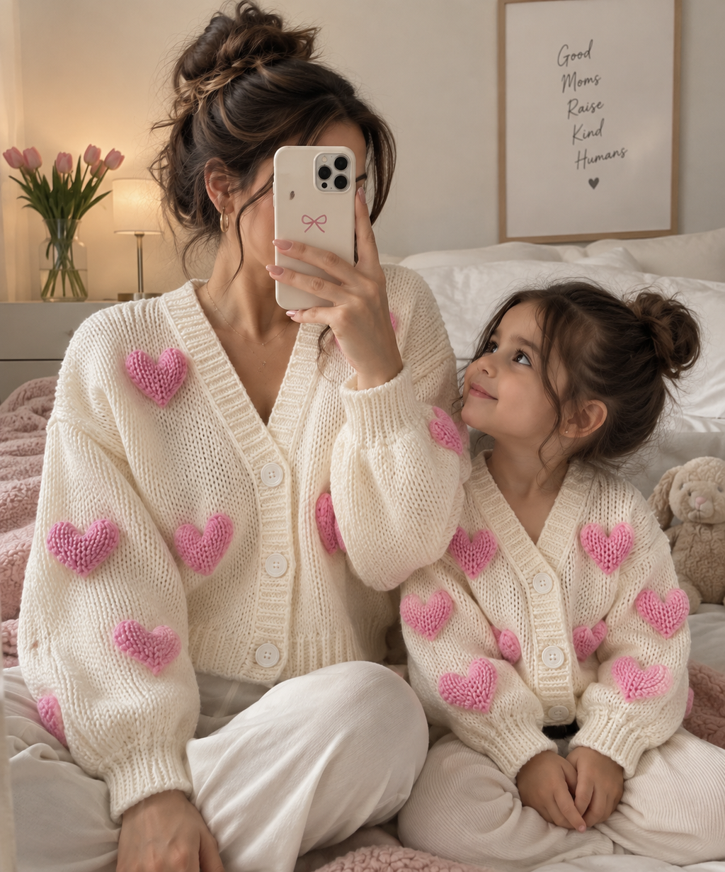Mummy & Daughter Heart Knit Cardigan Set