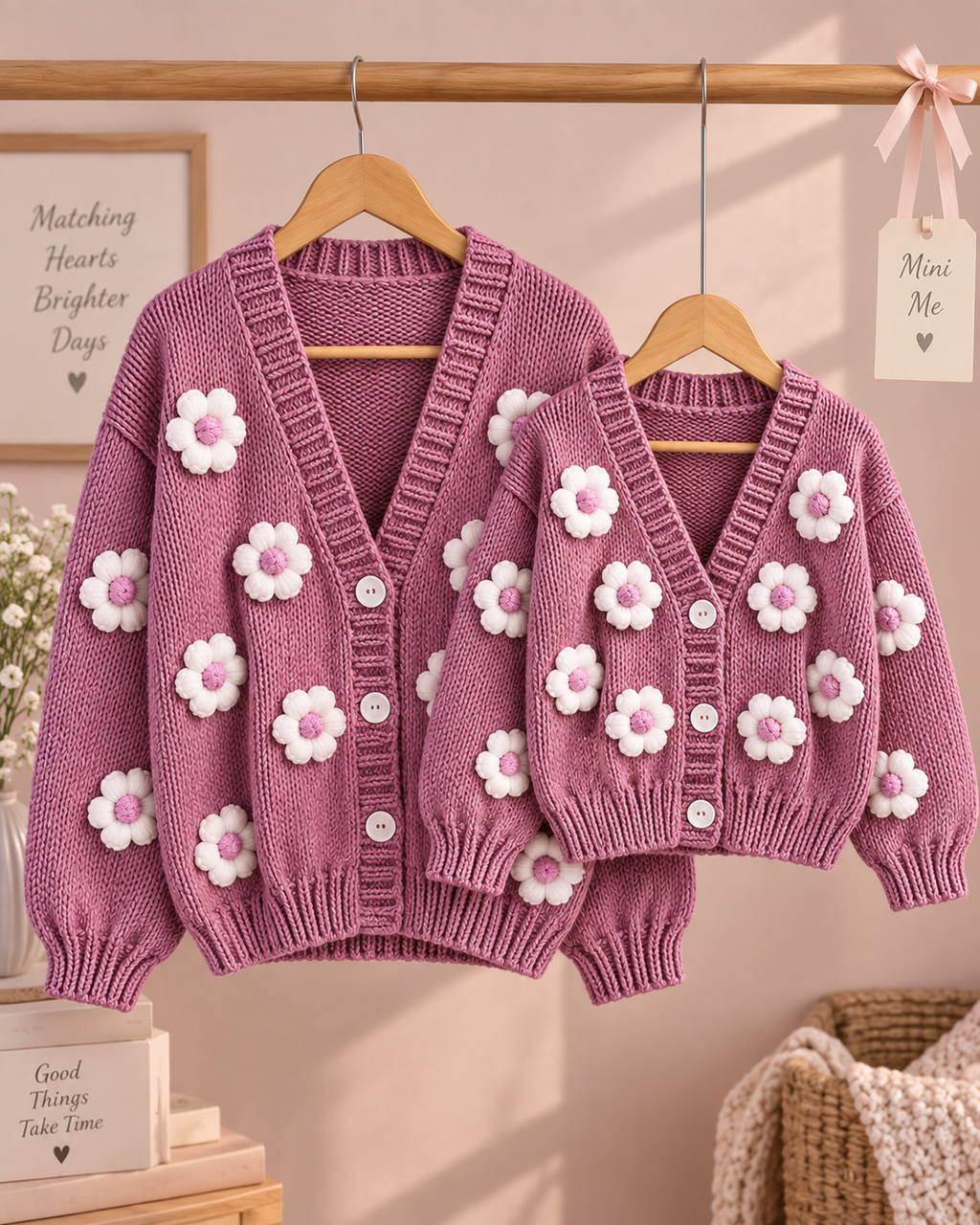 Mauve Flower Knit Cardigan – Mummy & Daughter Twin Set
