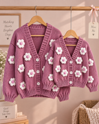 Mauve Flower Knit Cardigan – Mummy & Daughter Twin Set