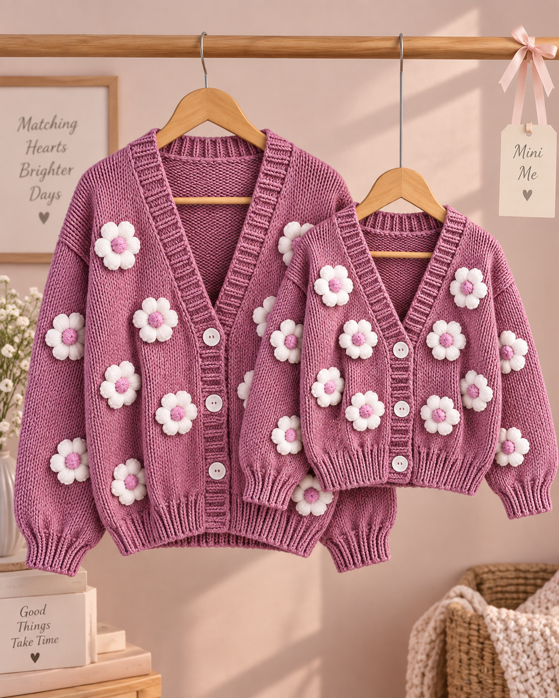 Mauve Flower Knit Cardigan – Mummy & Daughter Twin Set