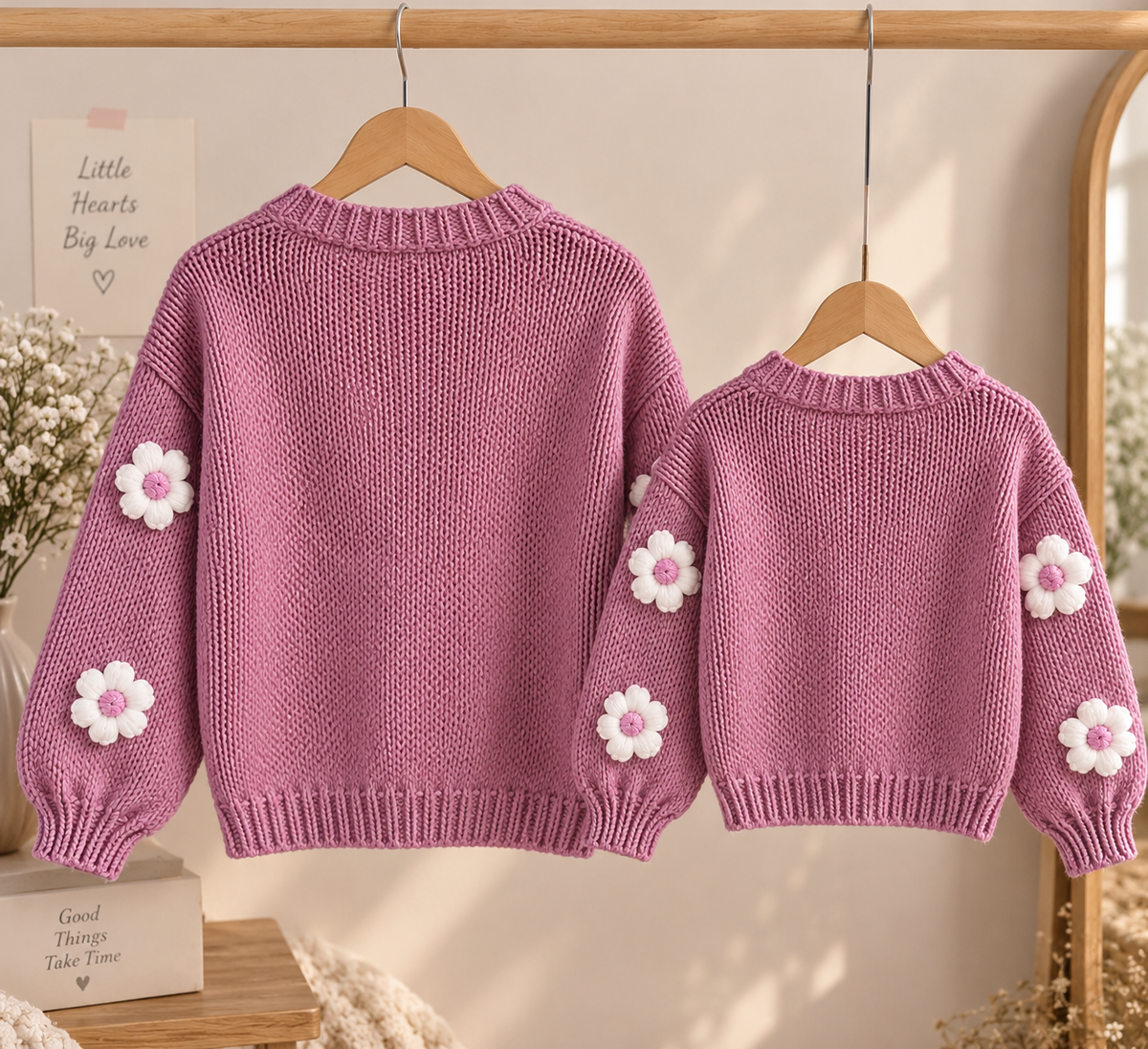 Mauve Flower Knit Cardigan – Mummy & Daughter Twin Set