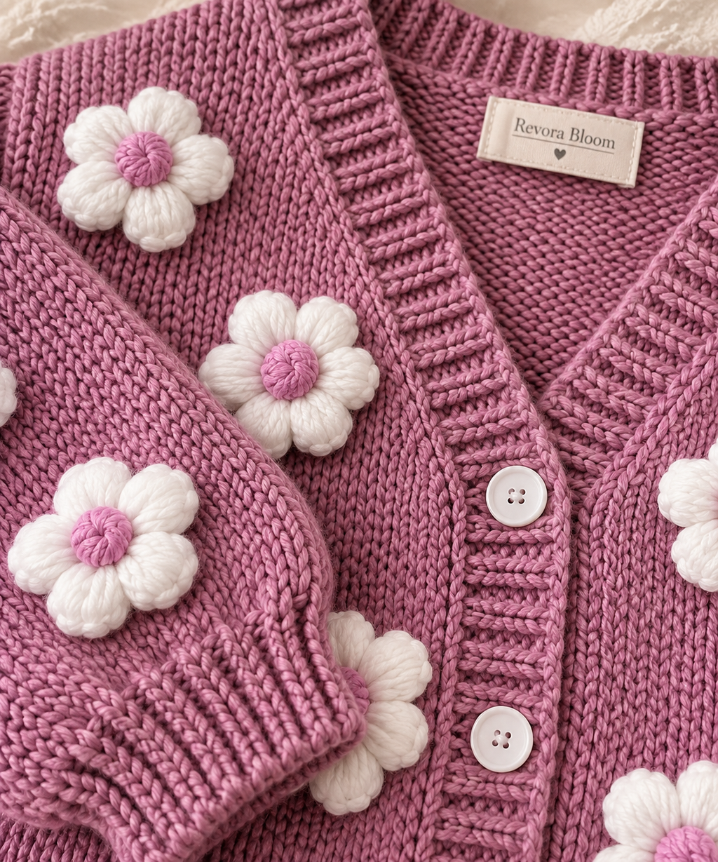 Mauve Flower Knit Cardigan – Mummy & Daughter Twin Set
