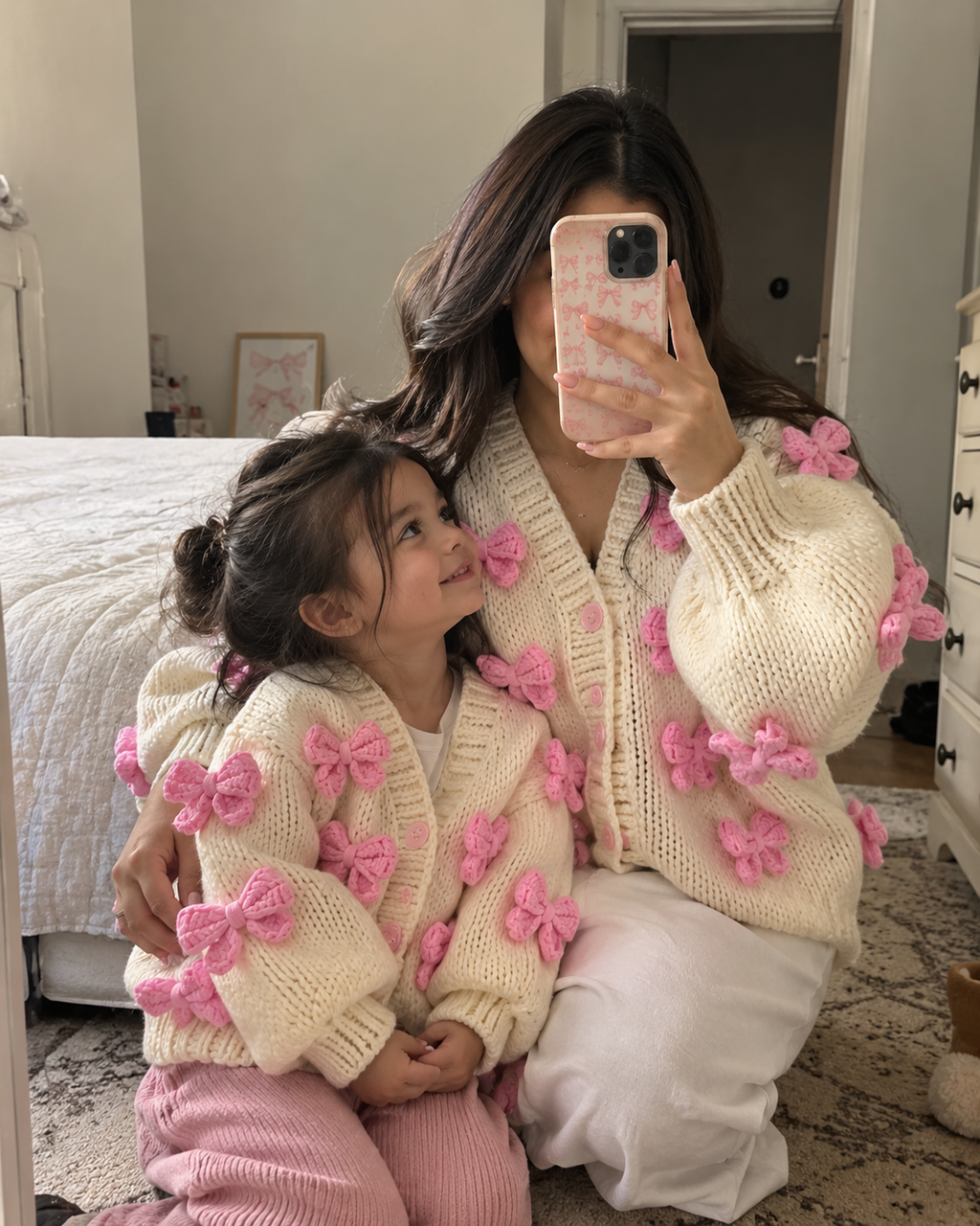Pink Bow Knit Cardigan Twin Set