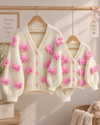 Pink Bow Knit Cardigan Twin Set