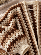 Brown & Cream Crochet Granny Square Cardigan