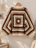 Brown & Cream Crochet Granny Square Cardigan