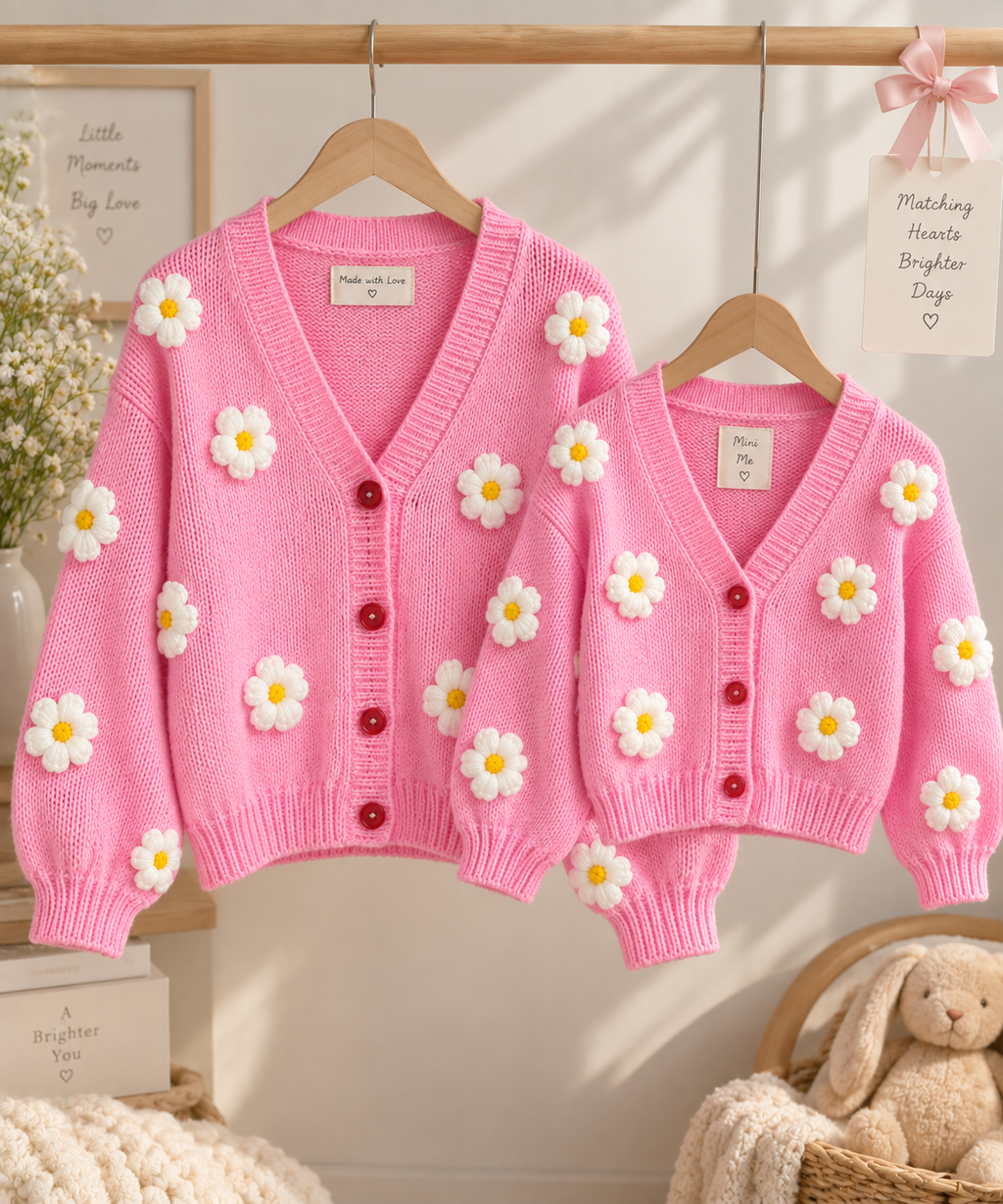 Pink Daisy Knit Cardigan Twin Set