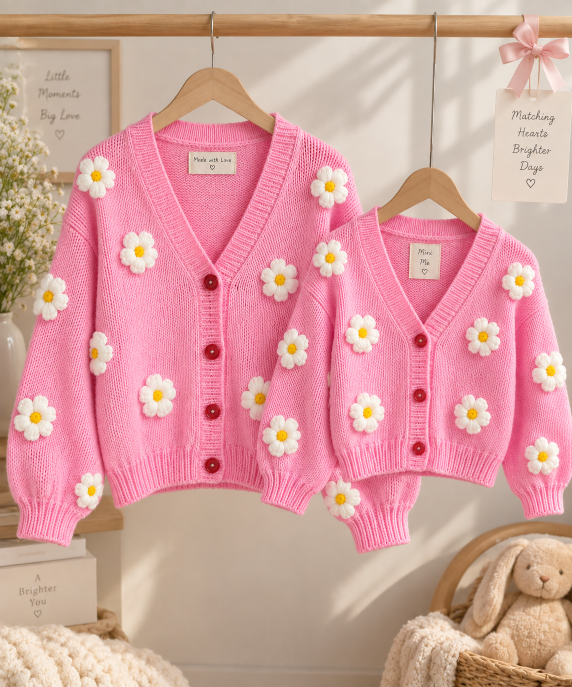 Pink Daisy Knit Cardigan Twin Set