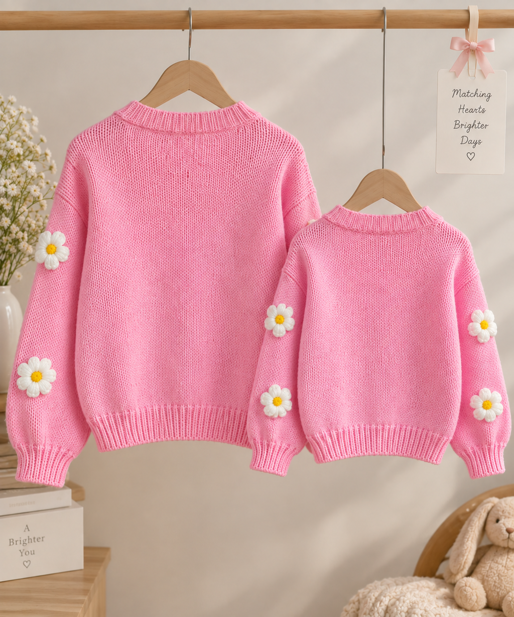 Pink Daisy Knit Cardigan Twin Set