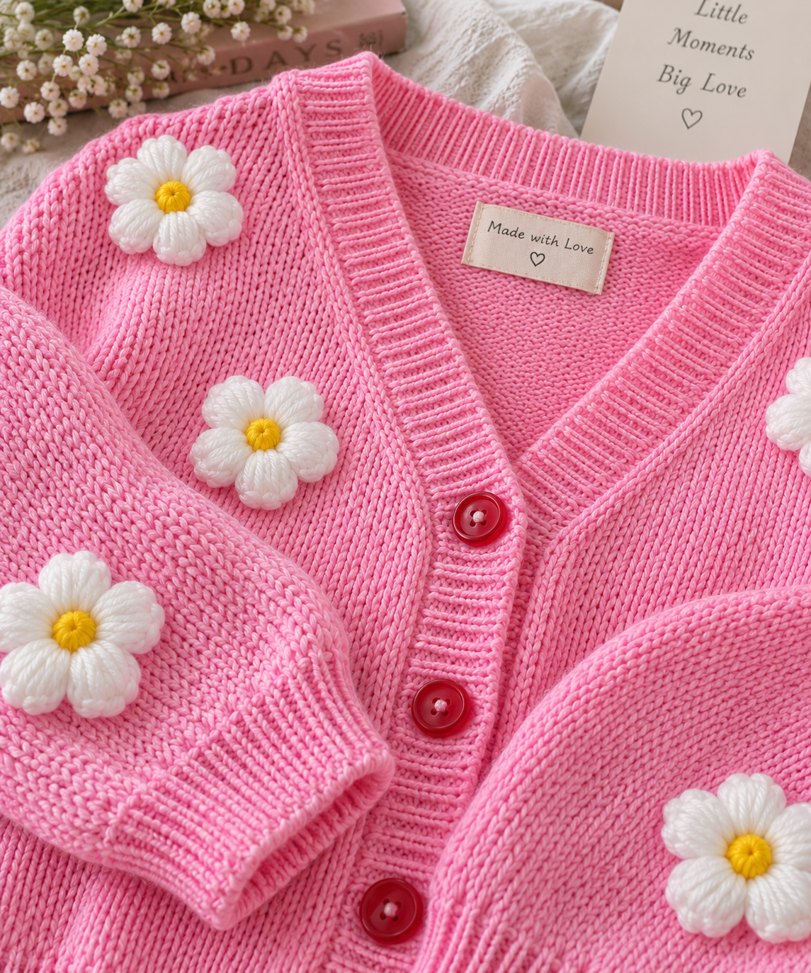 Pink Daisy Knit Cardigan Twin Set