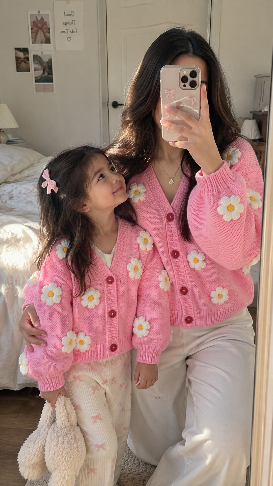 Pink Daisy Knit Cardigan Twin Set