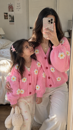 Pink Daisy Knit Cardigan Twin Set