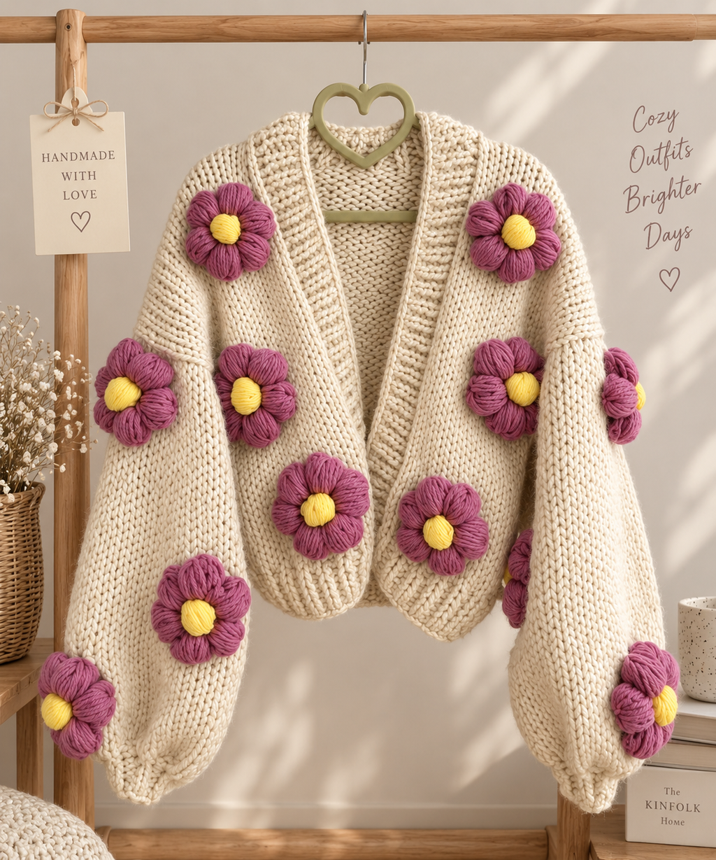 Cream Floral Crochet Cardigan