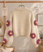 Cream Floral Crochet Cardigan