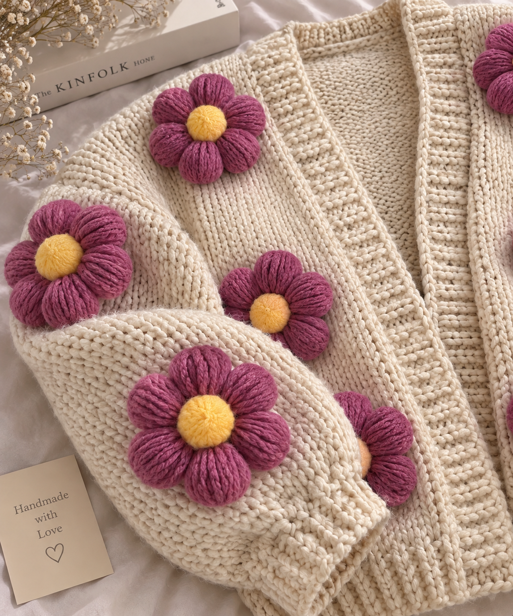 Cream Floral Crochet Cardigan