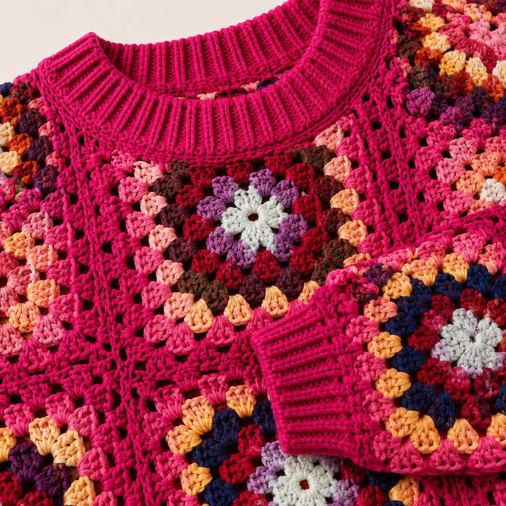 The Magenta Mosaic Granny Square Pullover