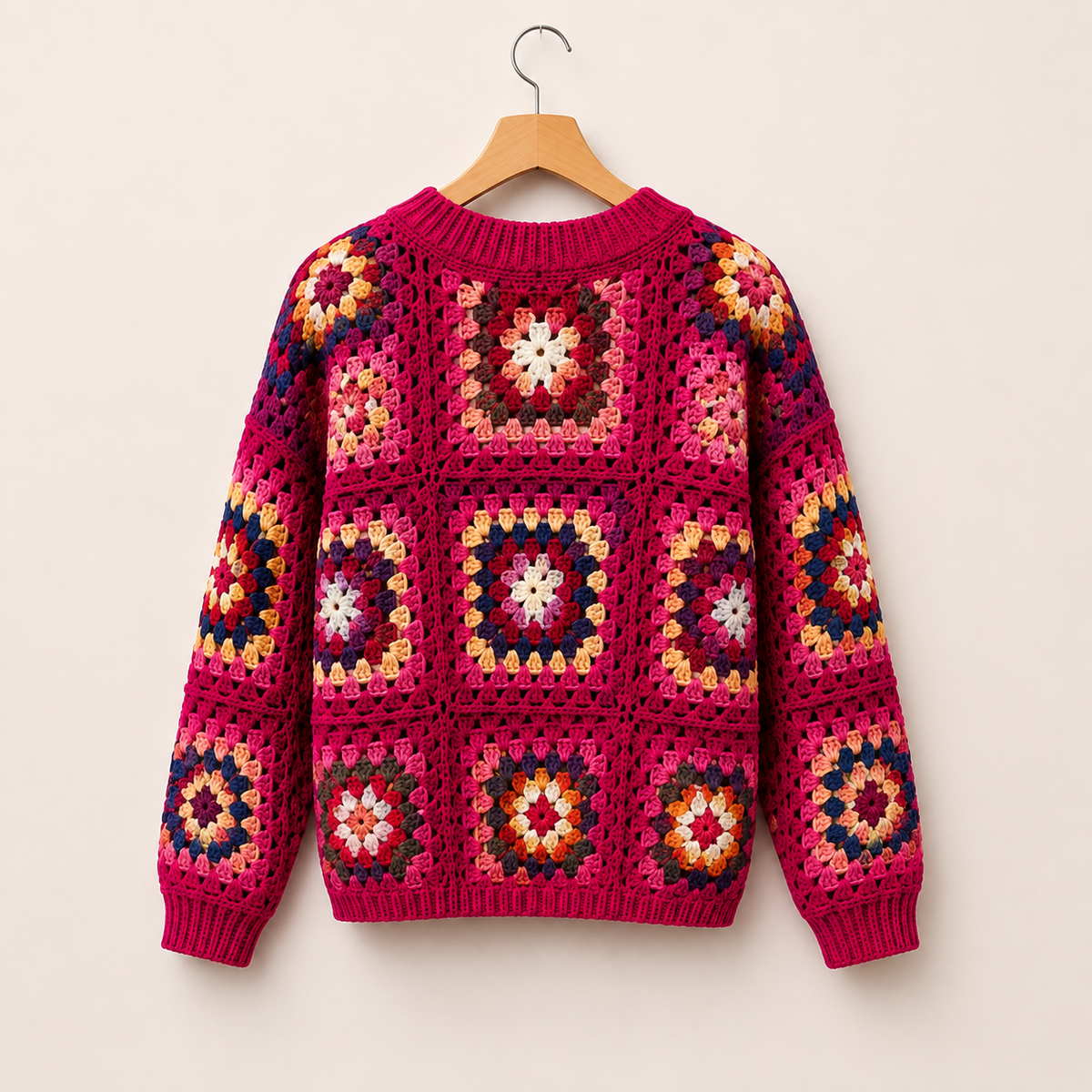 The Magenta Mosaic Granny Square Pullover