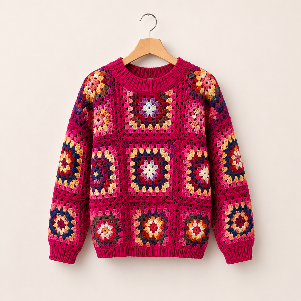 The Magenta Mosaic Granny Square Pullover