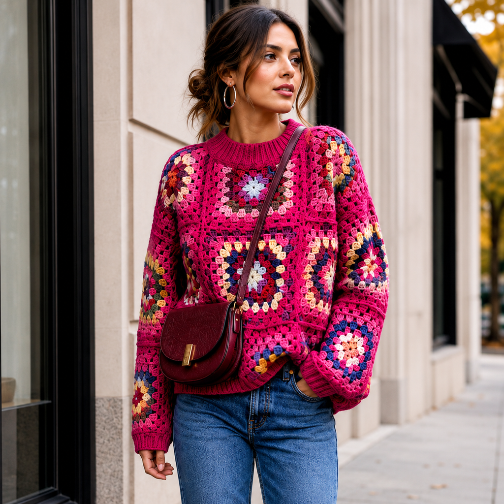 The Magenta Mosaic Granny Square Pullover