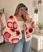 Pink Rose Crochet Cardigan